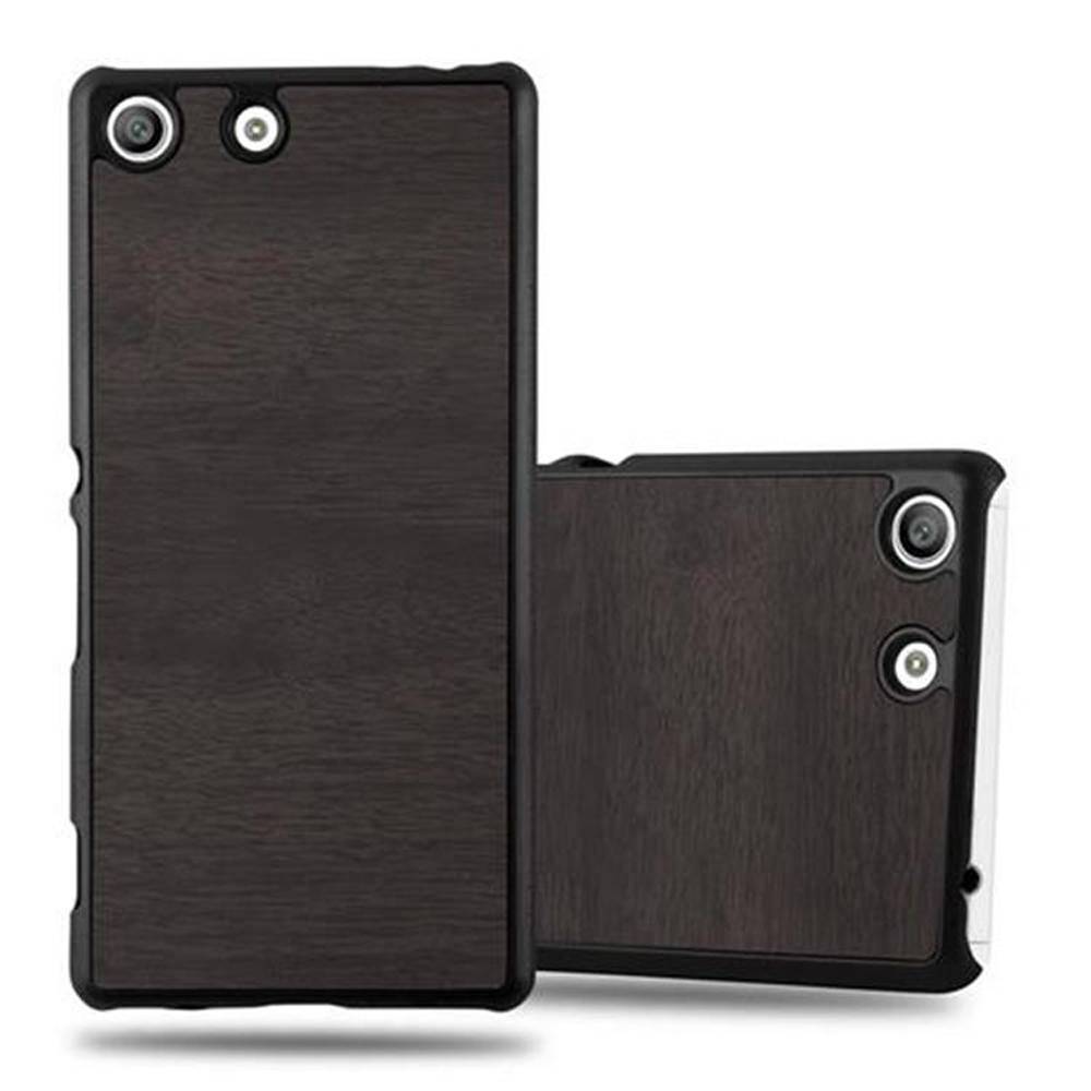 Cadorabo Hülle für Sony Xperia M5 Schutz Hülle in Schwarz Hard Case Etui Holz Optik Handyhülle