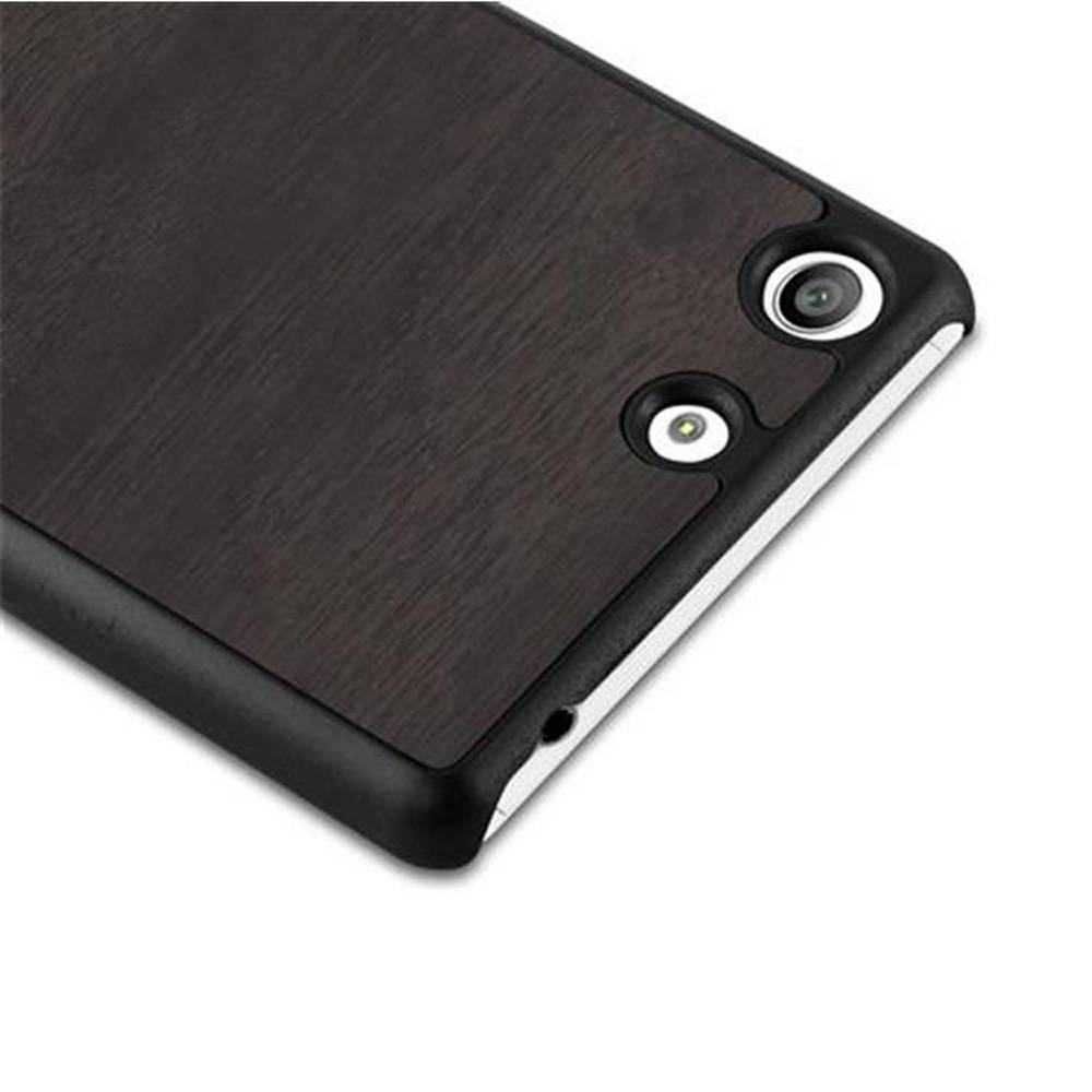 Cadorabo Hülle für Sony Xperia M5 Schutz Hülle in Schwarz Hard Case Etui Holz Optik Handyhülle