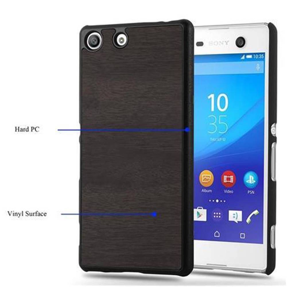 Cadorabo Hülle für Sony Xperia M5 Schutz Hülle in Schwarz Hard Case Etui Holz Optik Handyhülle
