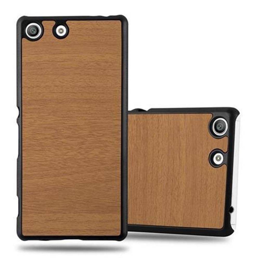 Cadorabo Hülle für Sony Xperia M5 Schutz Hülle in Braun Hard Case Etui Holz Optik Handyhülle