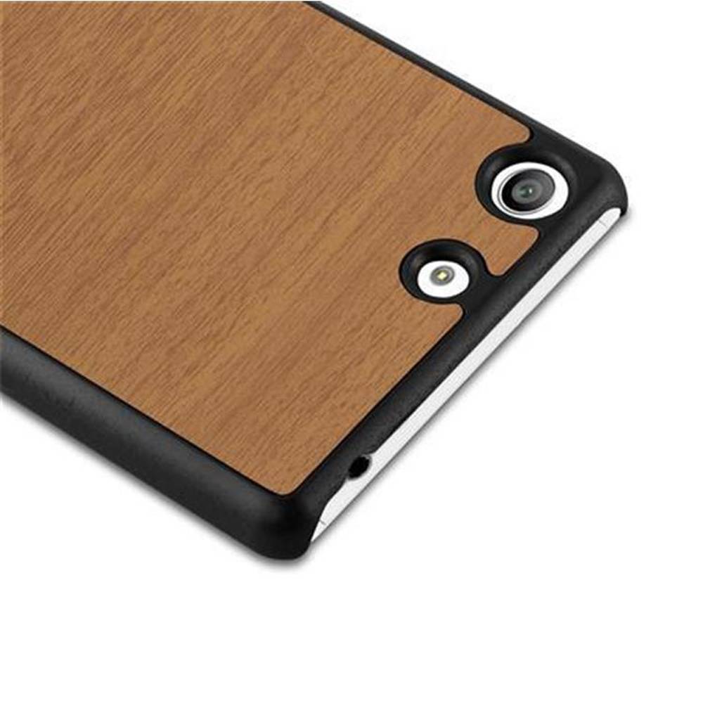 Cadorabo Hülle für Sony Xperia M5 Schutz Hülle in Braun Hard Case Etui Holz Optik Handyhülle