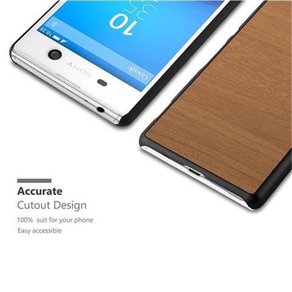 Cadorabo Hülle für Sony Xperia M5 Schutz Hülle in Braun Hard Case Etui Holz Optik Handyhülle