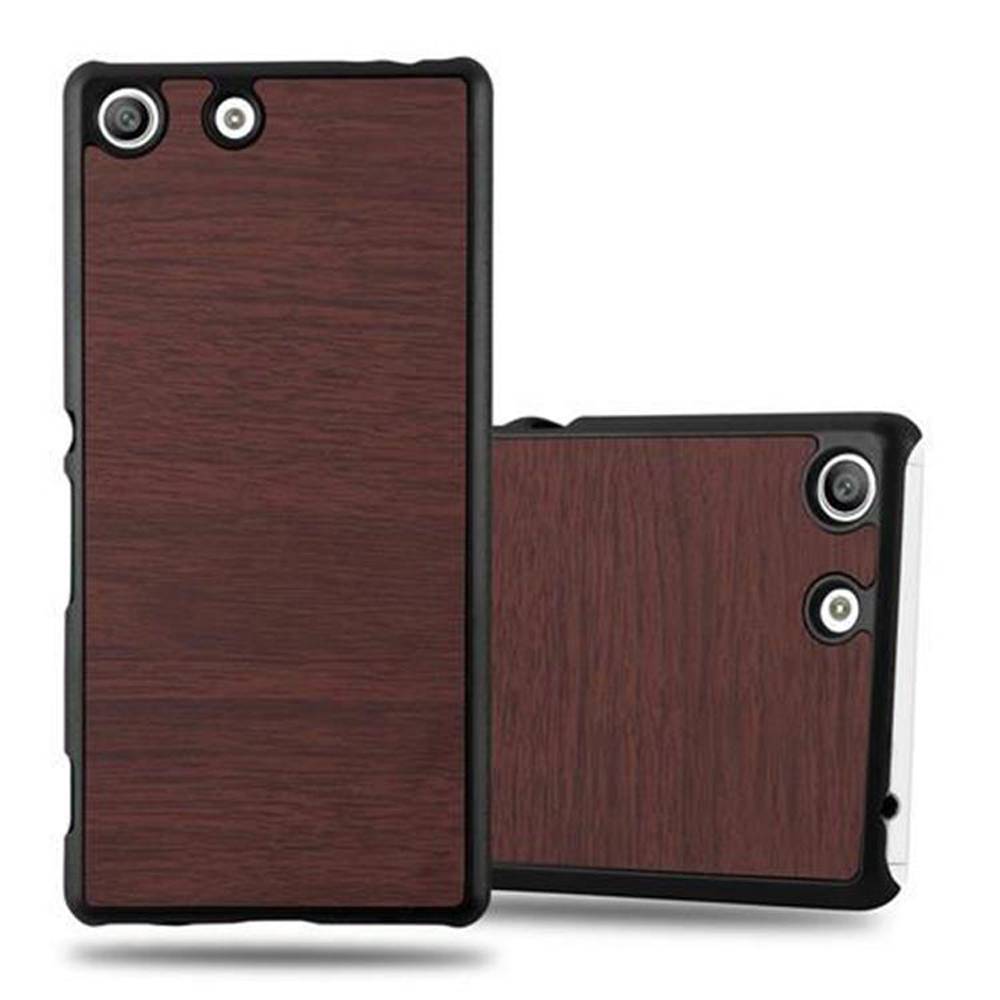 Cadorabo Hülle für Sony Xperia M5 Schutz Hülle in Braun Hard Case Etui Holz Optik Handyhülle