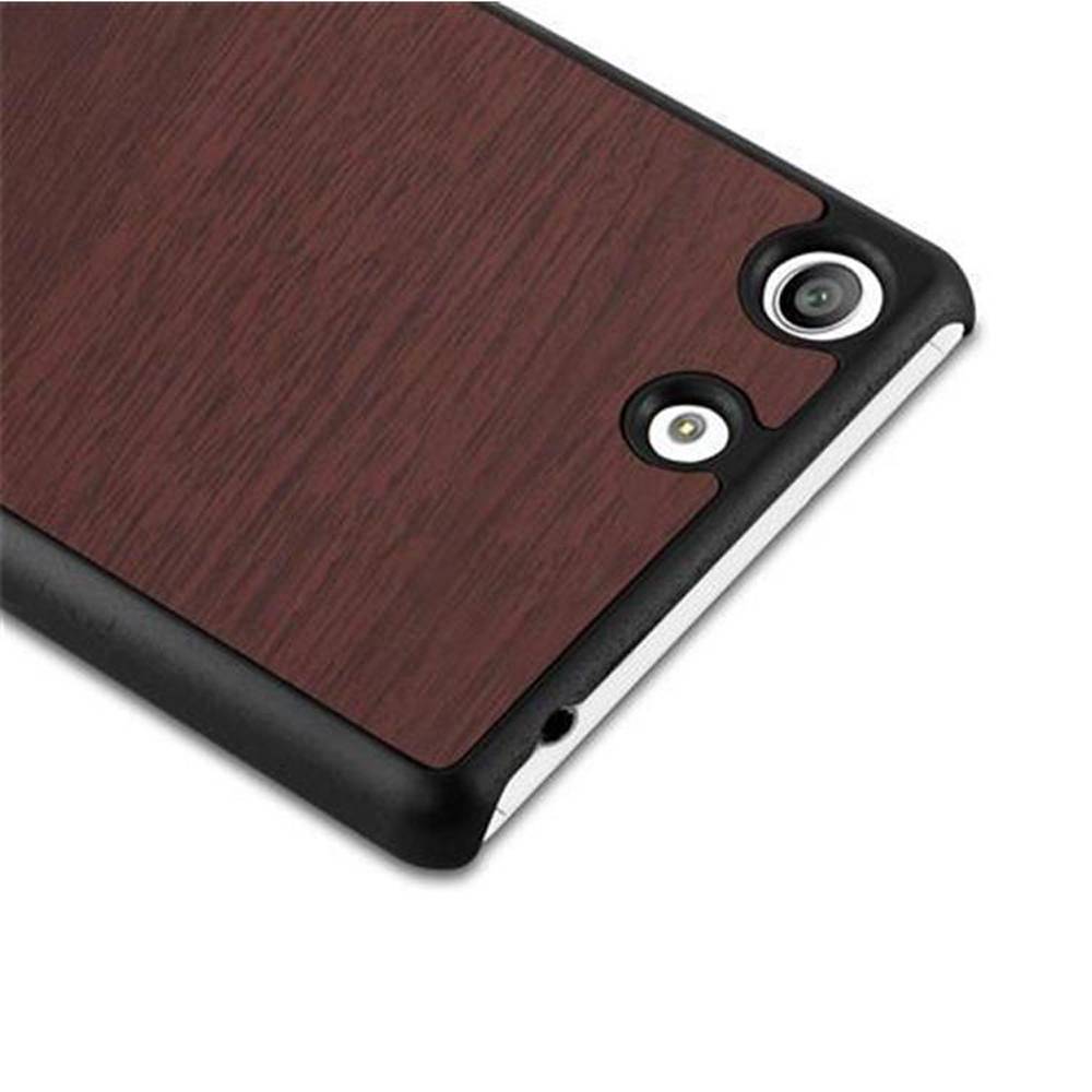 Cadorabo Hülle für Sony Xperia M5 Schutz Hülle in Braun Hard Case Etui Holz Optik Handyhülle