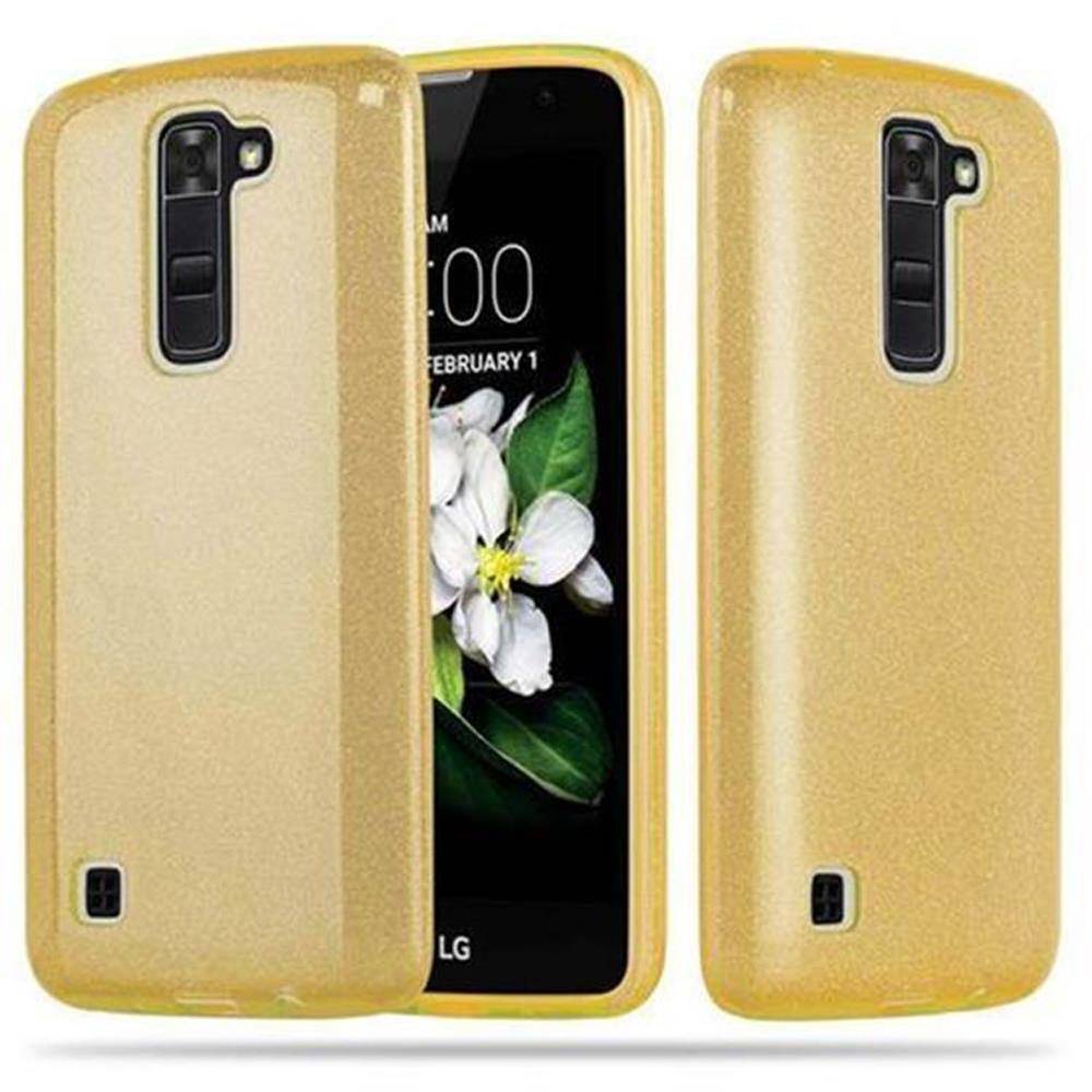 Cadorabo Hülle für LG K7 2016 Schutz Hülle in Gold TPU Etui Handyhülle Hard Case Etui Glitzer Glitter