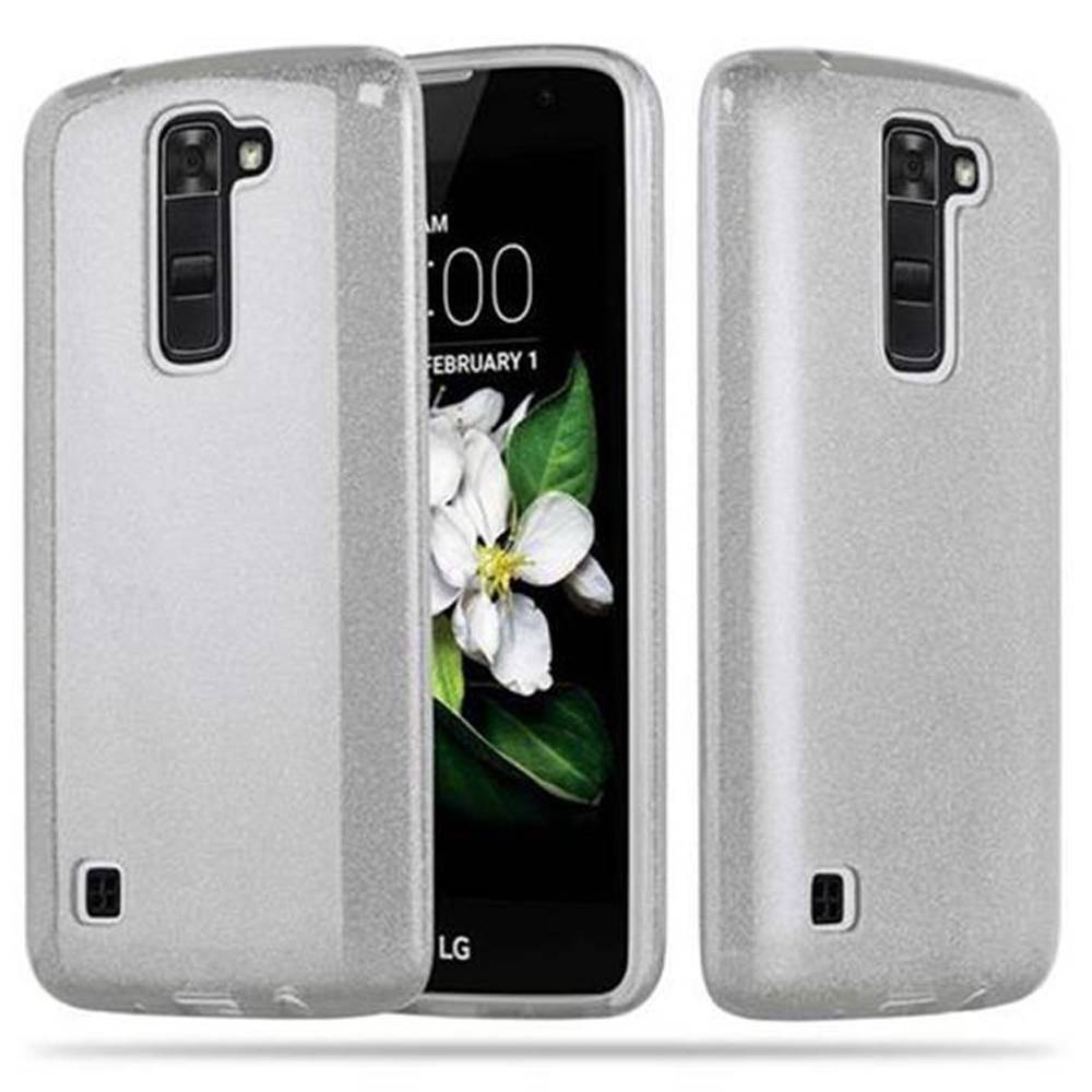 Cadorabo Hülle für LG K7 2016 Schutz Hülle in Silber TPU Etui Handyhülle Hard Case Etui Glitzer Glitter