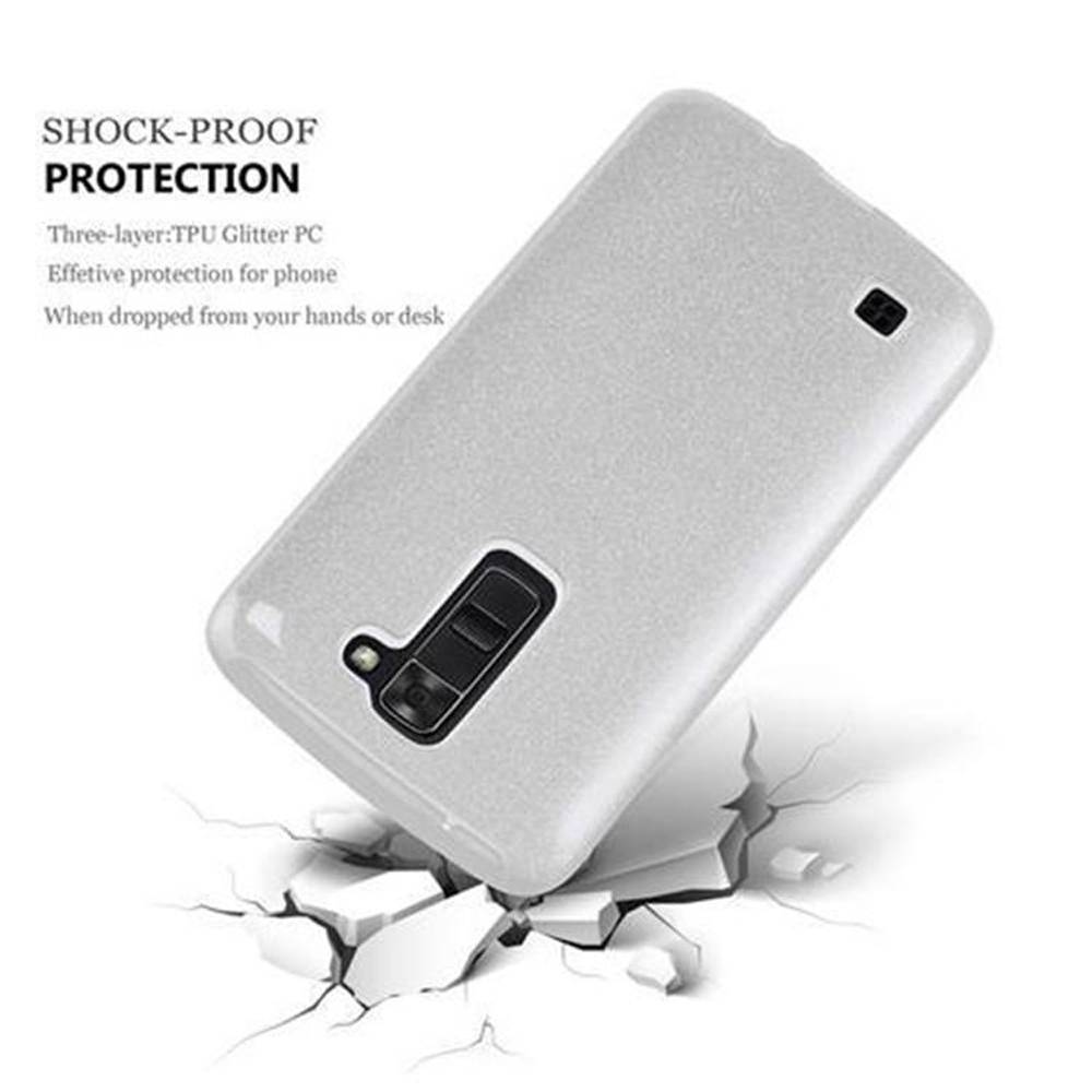Cadorabo Hülle für LG K7 2016 Schutz Hülle in Silber TPU Etui Handyhülle Hard Case Etui Glitzer Glitter