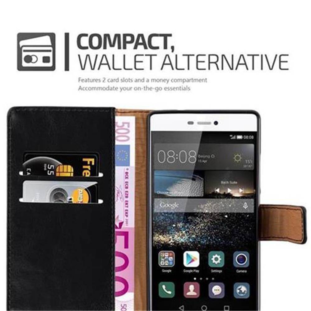 Cadorabo Hülle für Huawei P8 Schutzhülle in Schwarz Handyhülle Book Tasche Case Etui Luxury