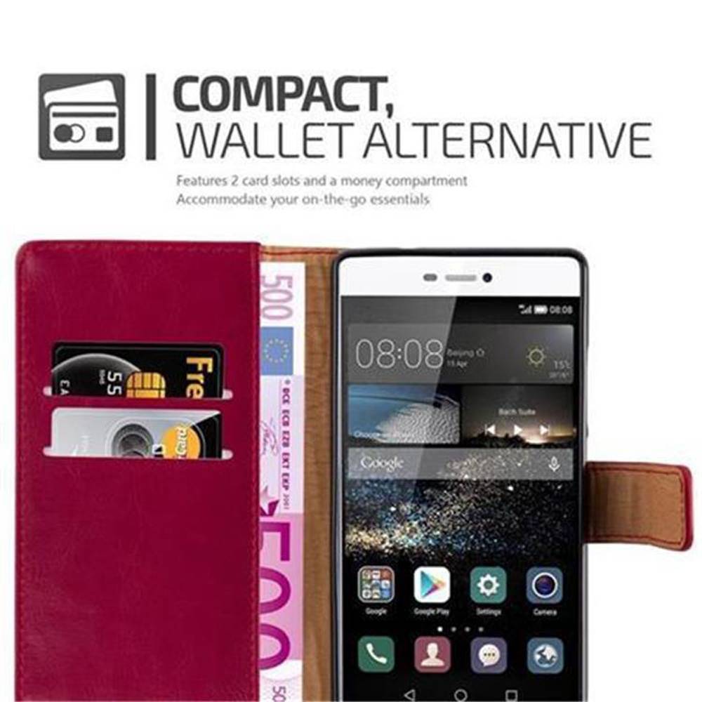 Cadorabo Hülle für Huawei P8 Schutzhülle in Rot Handyhülle Book Tasche Case Etui Luxury