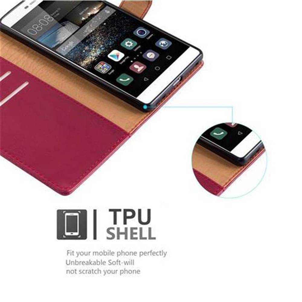 Cadorabo Hülle für Huawei P8 Schutzhülle in Rot Handyhülle Book Tasche Case Etui Luxury
