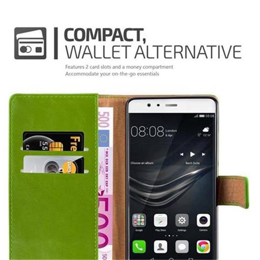 Cadorabo Hülle für Huawei P9 Schutzhülle in Grün Handyhülle Book Tasche Case Etui Luxury