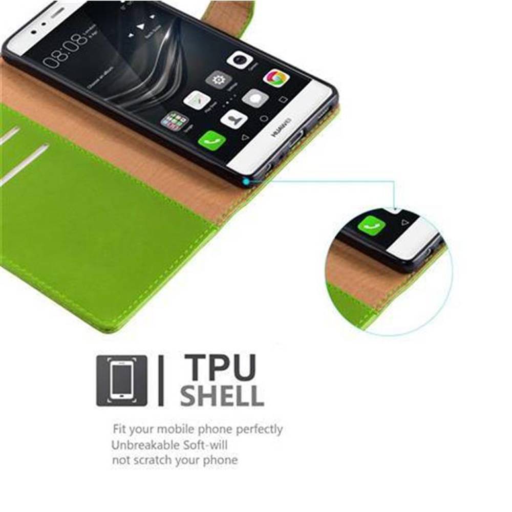 Cadorabo Hülle für Huawei P9 Schutzhülle in Grün Handyhülle Book Tasche Case Etui Luxury