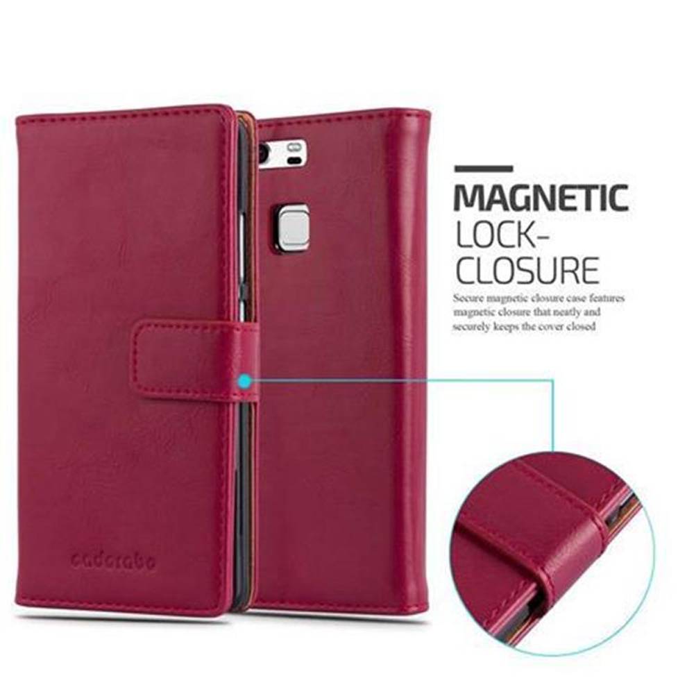 Cadorabo Hülle für Huawei P9 Schutzhülle in Rot Handyhülle Book Tasche Case Etui Luxury