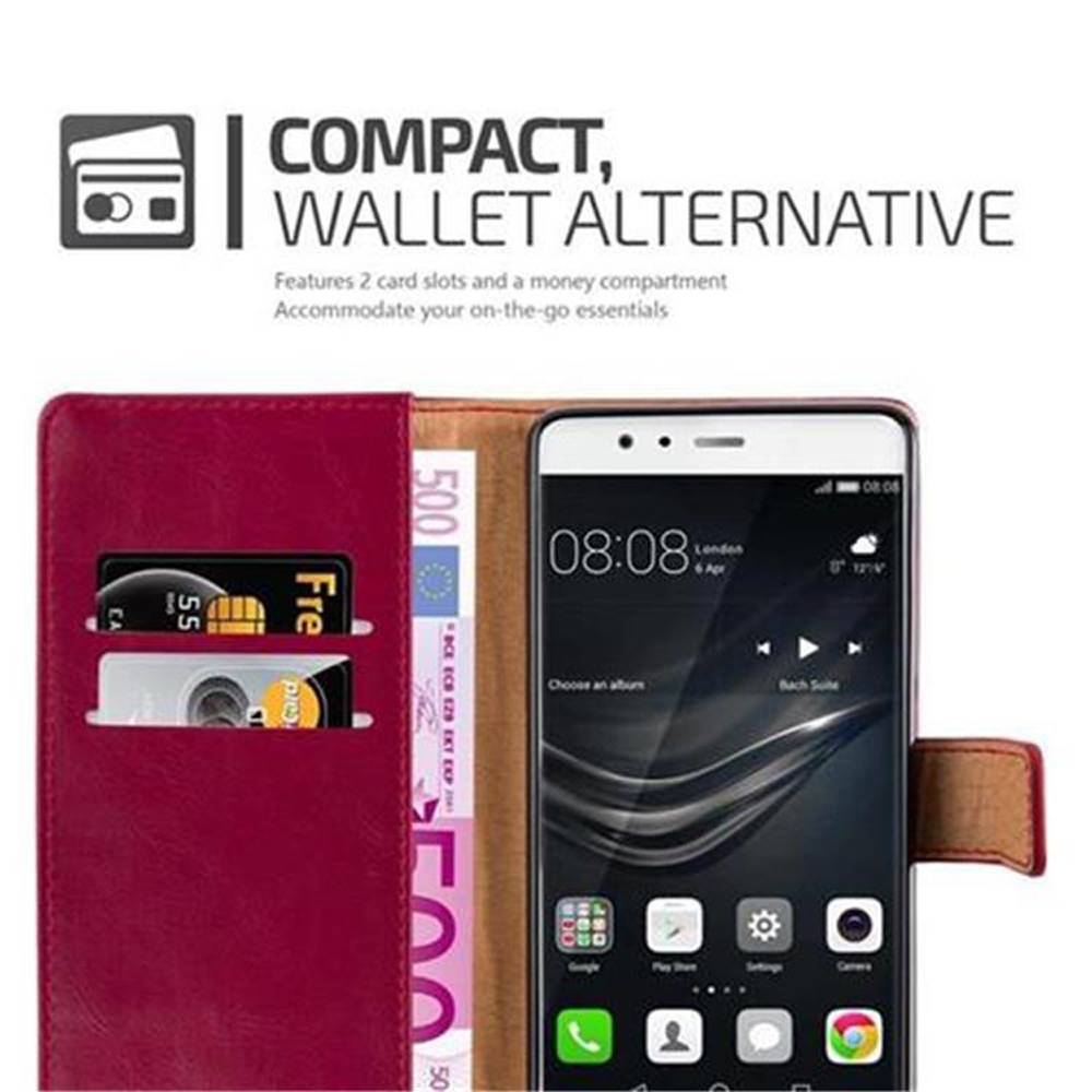 Cadorabo Hülle für Huawei P9 Schutzhülle in Rot Handyhülle Book Tasche Case Etui Luxury
