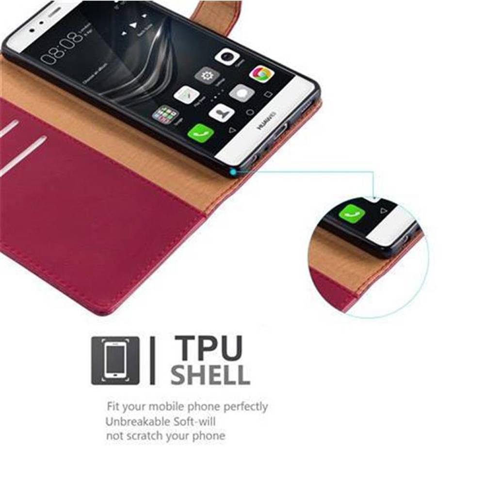 Cadorabo Hülle für Huawei P9 Schutzhülle in Rot Handyhülle Book Tasche Case Etui Luxury