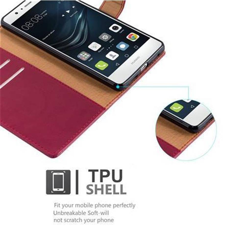 Cadorabo Hülle für Huawei P9 LITE 2016 / G9 LITE Schutzhülle in Rot Handyhülle Book Tasche Case Etui Luxury