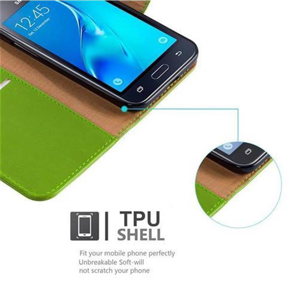 Cadorabo Hülle für Samsung Galaxy J1 2016 Schutzhülle in Grün Handyhülle Book Tasche Case Etui Luxury