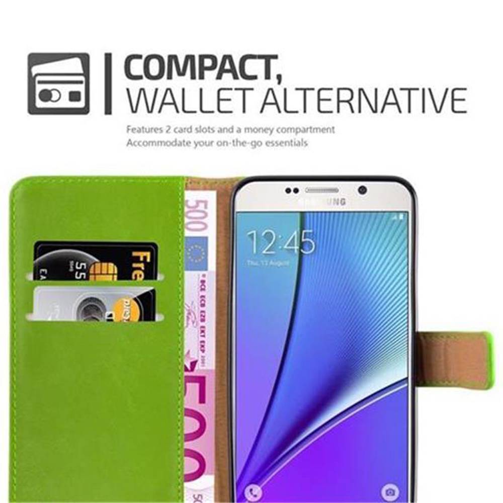 Cadorabo Hülle für Samsung Galaxy NOTE 5 Schutzhülle in Grün Handyhülle Book Tasche Case Etui Luxury