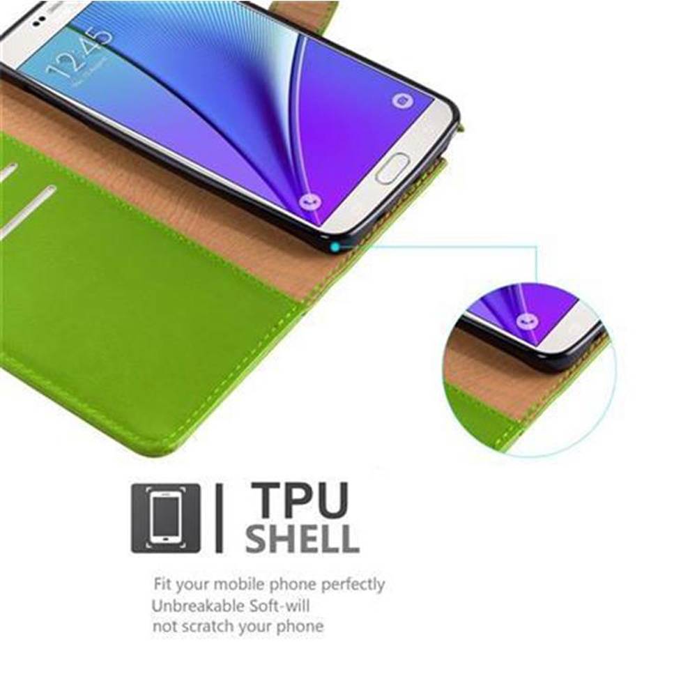 Cadorabo Hülle für Samsung Galaxy NOTE 5 Schutzhülle in Grün Handyhülle Book Tasche Case Etui Luxury
