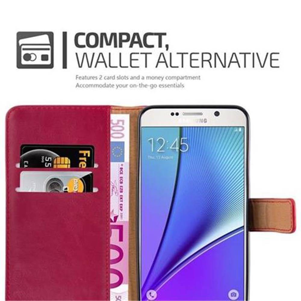 Cadorabo Hülle für Samsung Galaxy NOTE 5 Schutzhülle in Rot Handyhülle Book Tasche Case Etui Luxury
