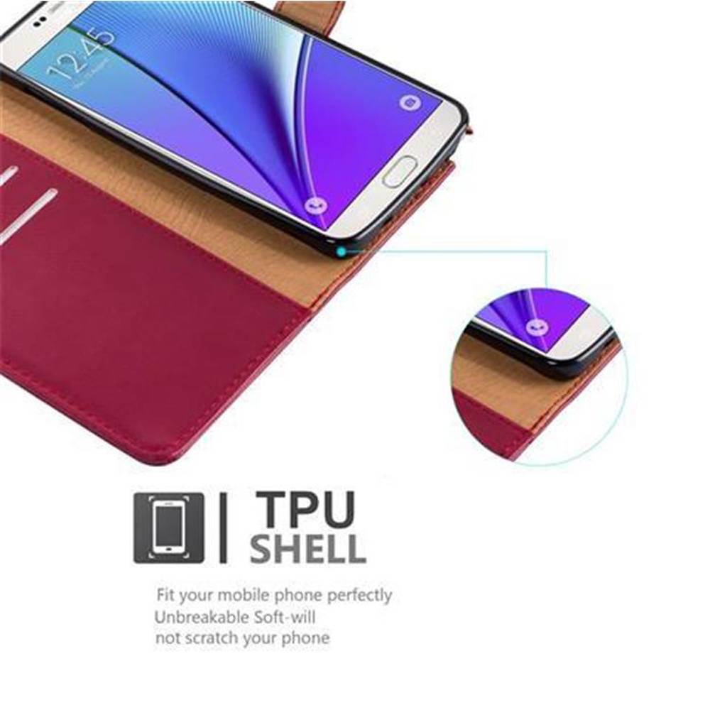 Cadorabo Hülle für Samsung Galaxy NOTE 5 Schutzhülle in Rot Handyhülle Book Tasche Case Etui Luxury
