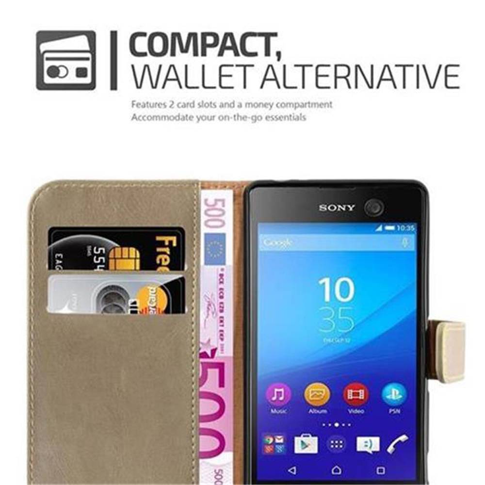 Cadorabo Hülle für Sony Xperia M5 Schutzhülle in Braun Handyhülle Book Tasche Case Etui Luxury