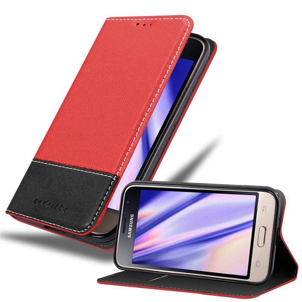 Cadorabo Hülle für Samsung Galaxy J1 2016 Schutzhülle in Rot SHandyhülle Book Case Etui Kunstleder
