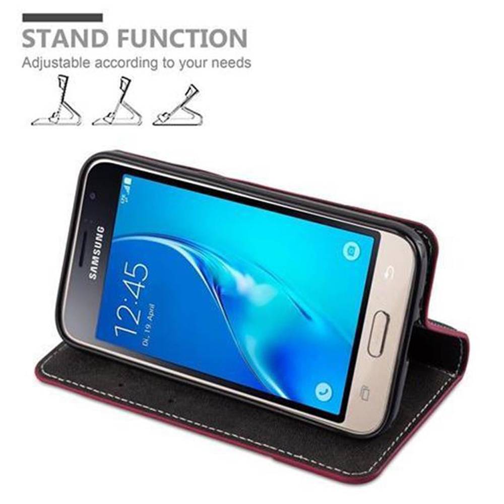 Cadorabo Hülle für Samsung Galaxy J1 2016 Schutzhülle in Rot SHandyhülle Book Case Etui Kunstleder