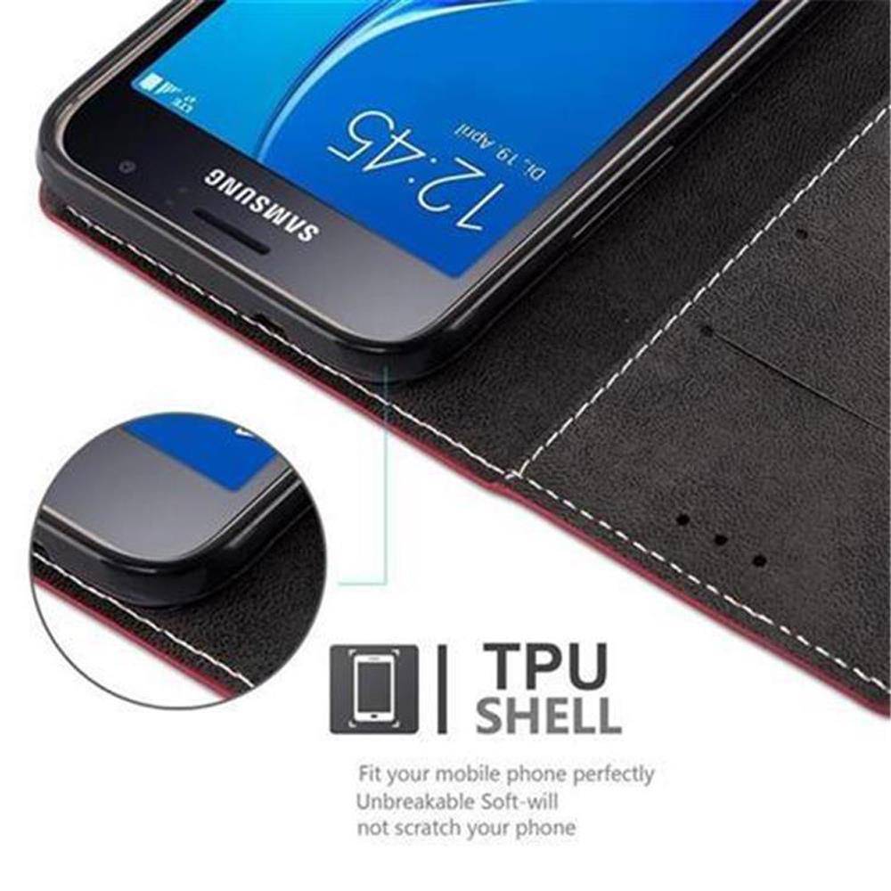 Cadorabo Hülle für Samsung Galaxy J1 2016 Schutzhülle in Rot SHandyhülle Book Case Etui Kunstleder