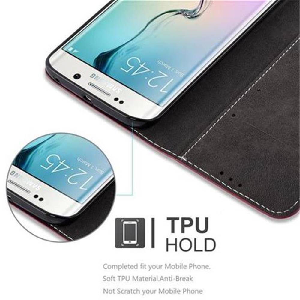 Cadorabo Hülle für Samsung Galaxy S6 EDGE Schutzhülle in Rot SHandyhülle Book Case Etui Kunstleder