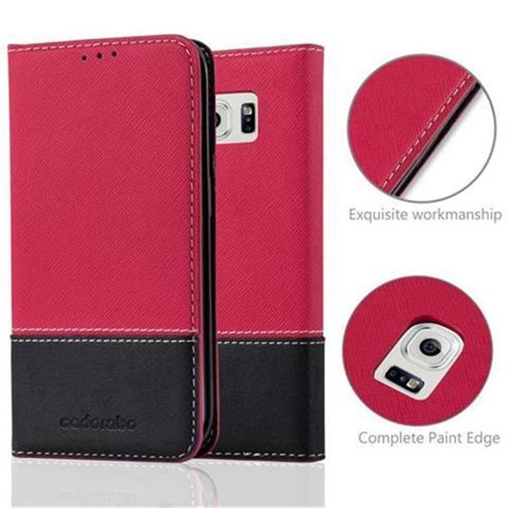 Cadorabo Hülle für Samsung Galaxy S6 EDGE Schutzhülle in Rot SHandyhülle Book Case Etui Kunstleder