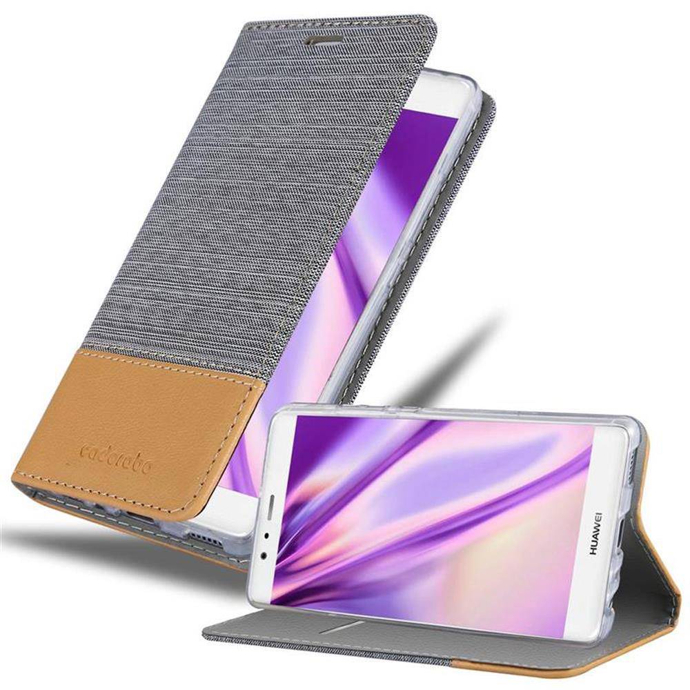 Cadorabo Hülle für Huawei P9 Schutzhülle in Grau Handy Hülle Etui Book Case Cover