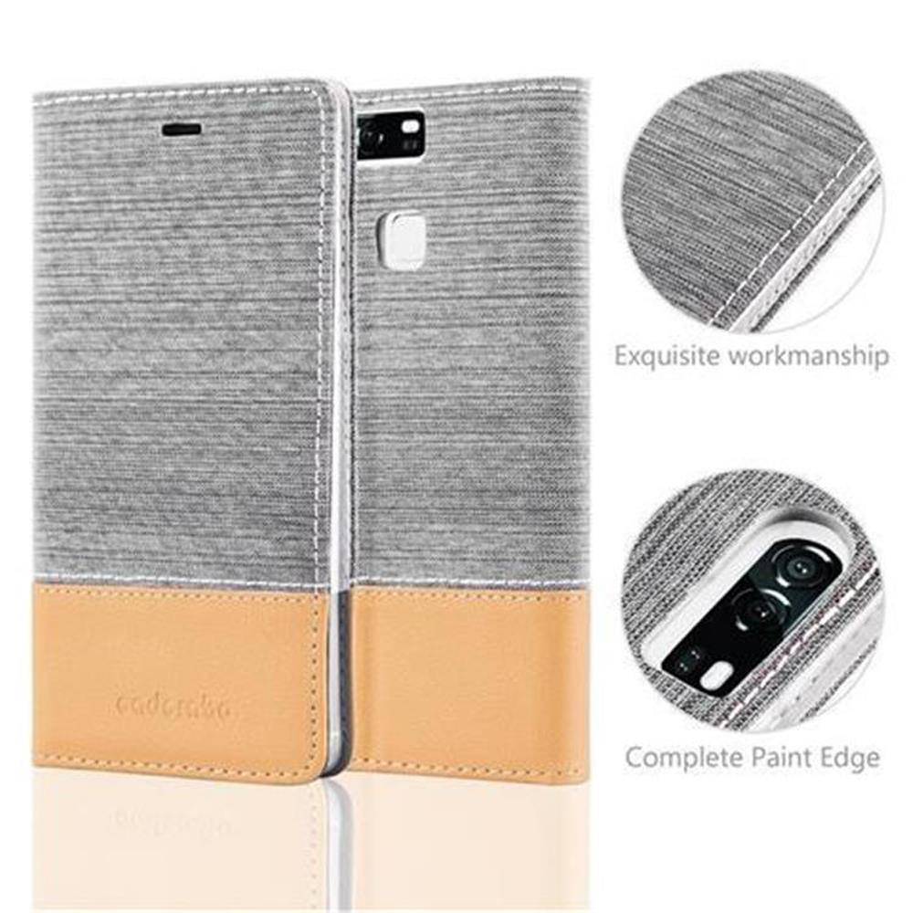 Cadorabo Hülle für Huawei P9 Schutzhülle in Grau Handy Hülle Etui Book Case Cover