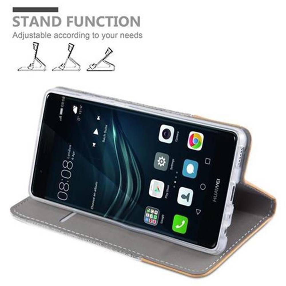 Cadorabo Hülle für Huawei P9 Schutzhülle in Grau Handy Hülle Etui Book Case Cover