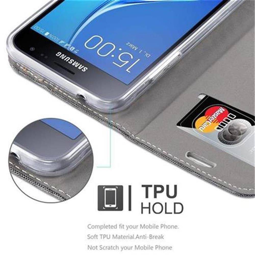 Cadorabo Hülle für Samsung Galaxy J3 2016 Schutzhülle in Grau Handy Hülle Etui Book Case Cover