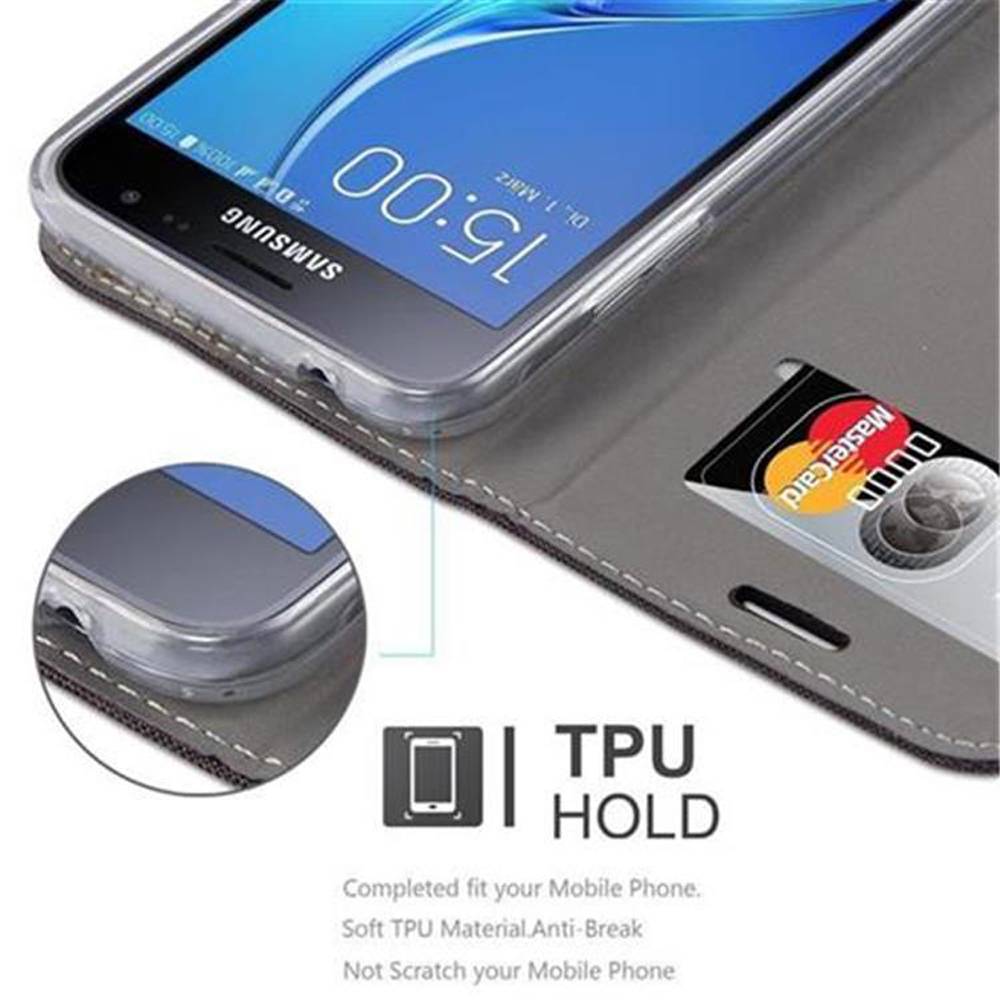 Cadorabo Hülle für Samsung Galaxy J3 2016 Schutzhülle in Grau Handy Hülle Etui Book Case Cover