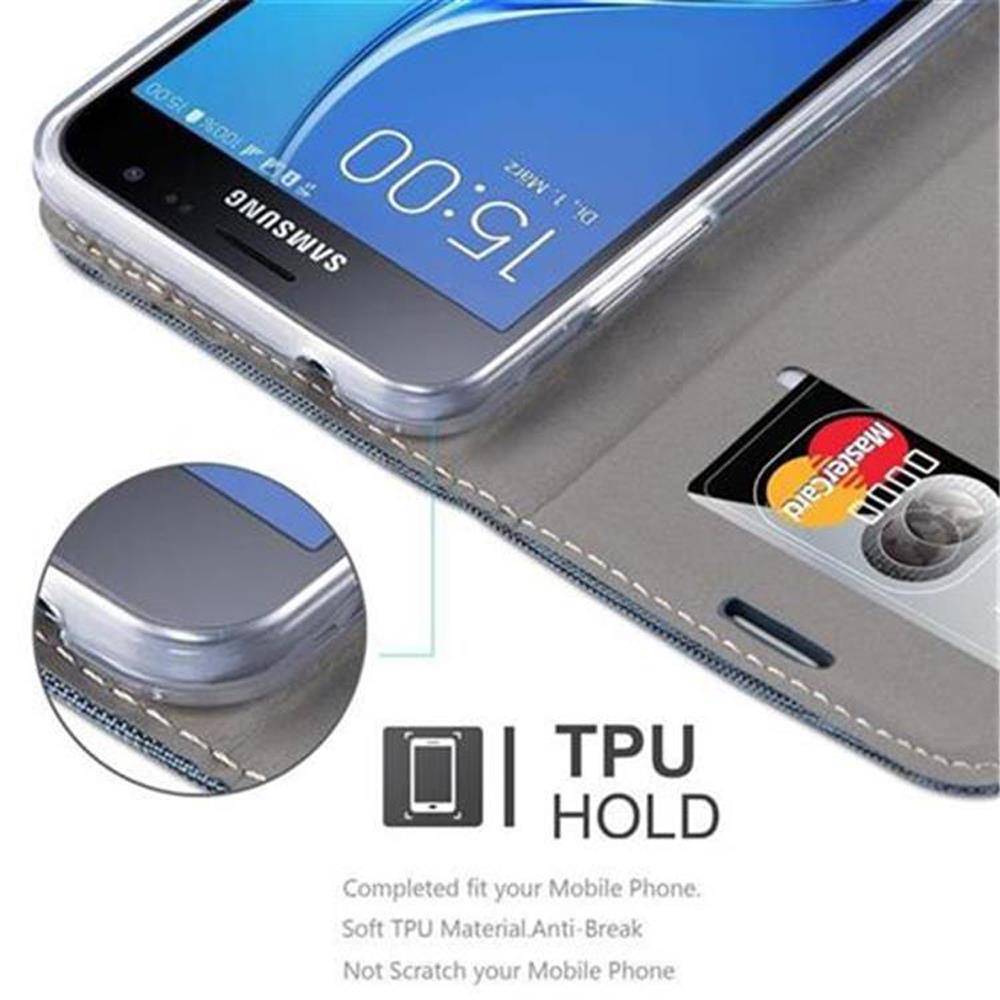 Cadorabo Hülle für Samsung Galaxy J3 2016 Schutzhülle in Blau Handy Hülle Etui Book Case Cover