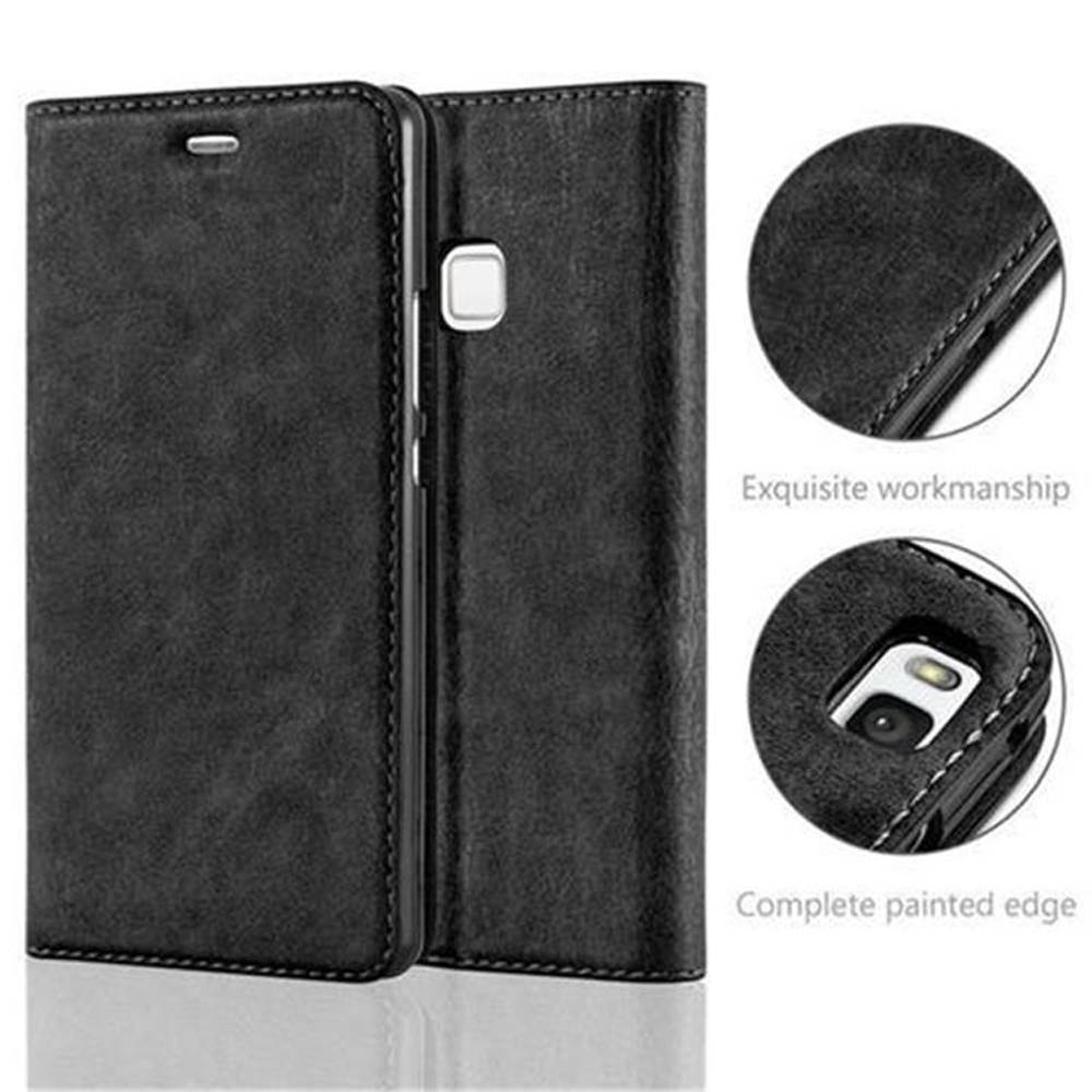 Cadorabo Hülle für Huawei P9 LITE 2016 / G9 LITE Schutz Hülle in Schwarz Handyhülle Etui Case Cover Magnetverschluss