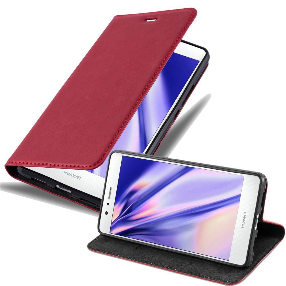 Cadorabo Hülle für Huawei P9 LITE 2016 / G9 LITE Schutz Hülle in Rot Handyhülle Etui Case Cover Magnetverschluss