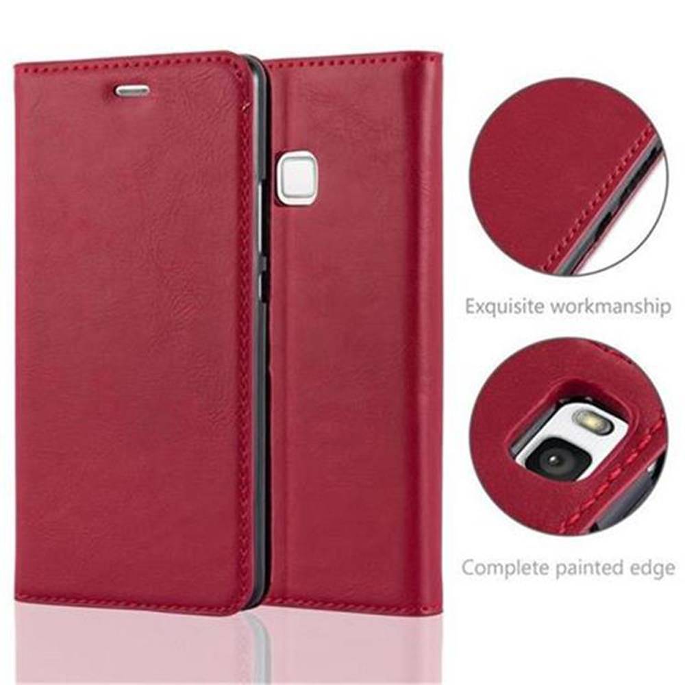 Cadorabo Hülle für Huawei P9 LITE 2016 / G9 LITE Schutz Hülle in Rot Handyhülle Etui Case Cover Magnetverschluss
