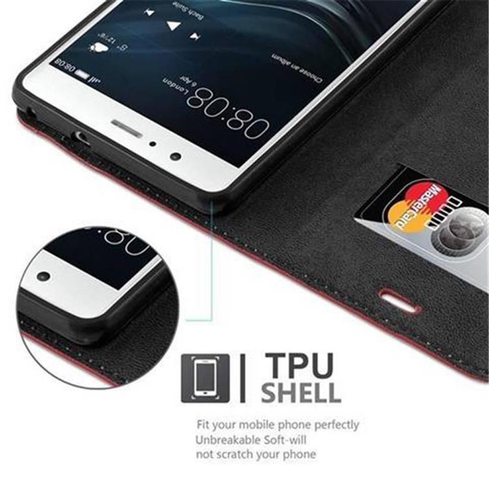 Cadorabo Hülle für Huawei P9 LITE 2016 / G9 LITE Schutz Hülle in Rot Handyhülle Etui Case Cover Magnetverschluss