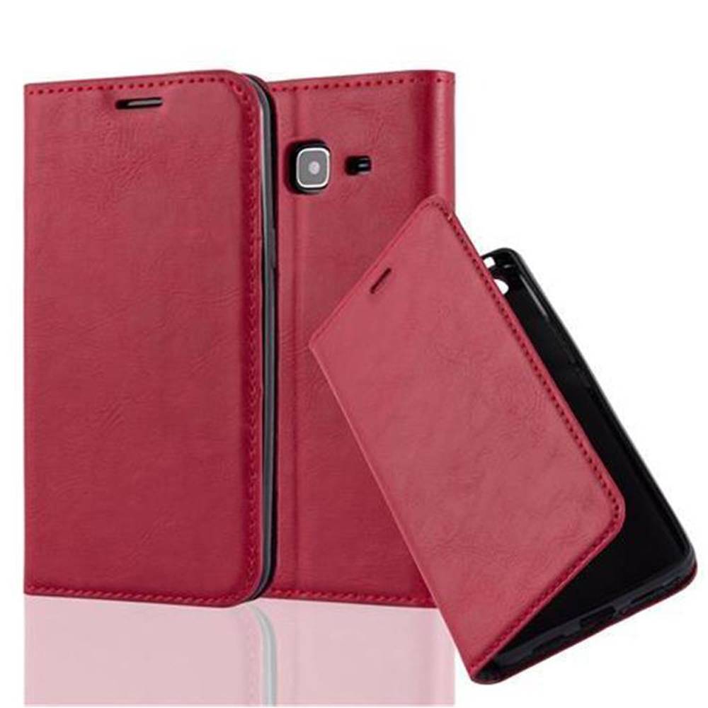 Cadorabo Hülle für Samsung Galaxy J3 2016 Schutz Hülle in Rot Handyhülle Etui Case Cover Magnetverschluss