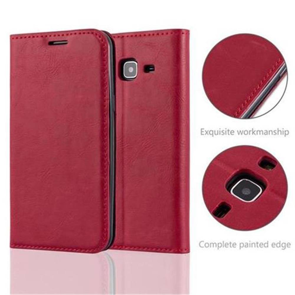 Cadorabo Hülle für Samsung Galaxy J3 2016 Schutz Hülle in Rot Handyhülle Etui Case Cover Magnetverschluss