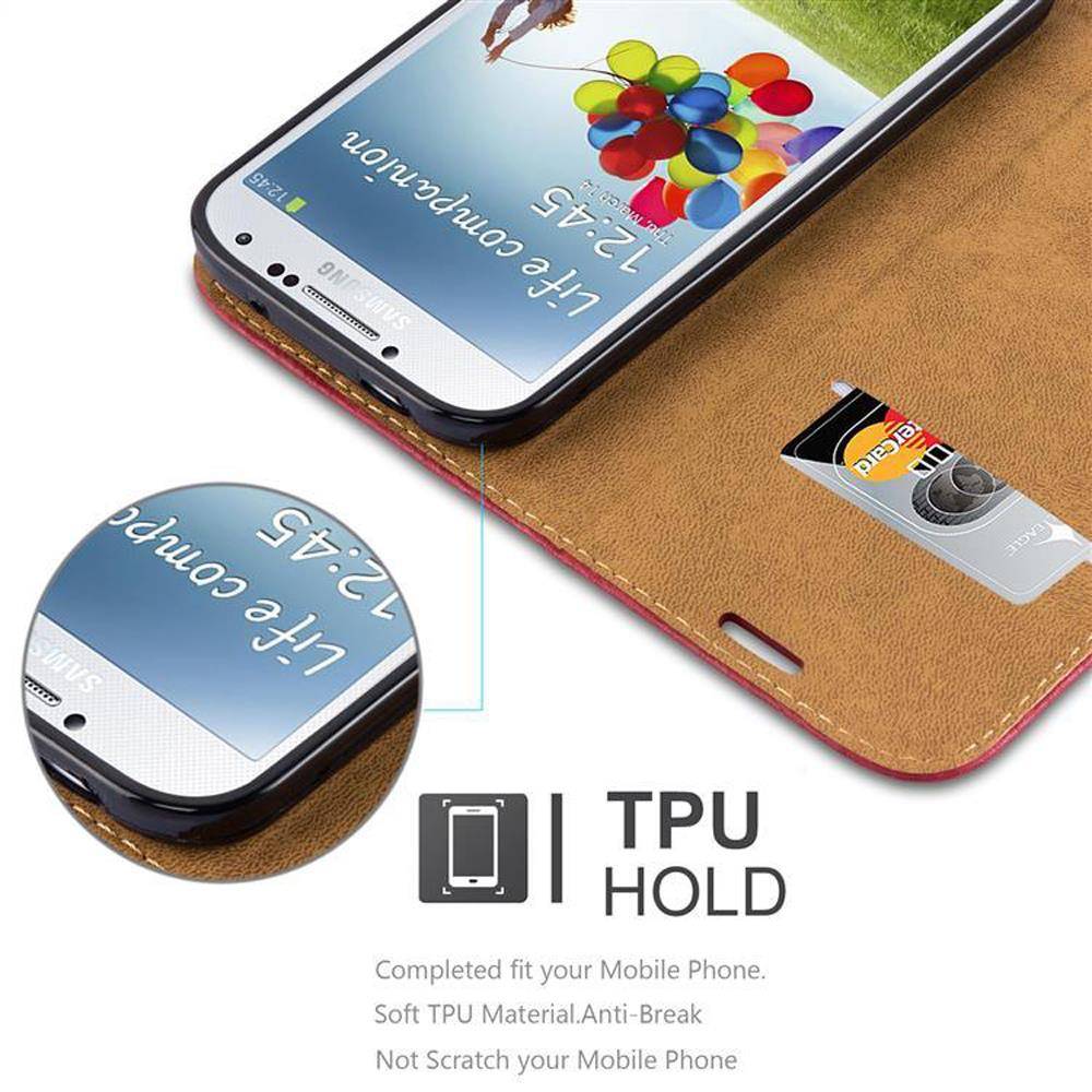 Cadorabo Hülle für Samsung Galaxy S4 Schutzhülle in Rot Handy Hülle Tasche Cover Case Etui Kartenfach