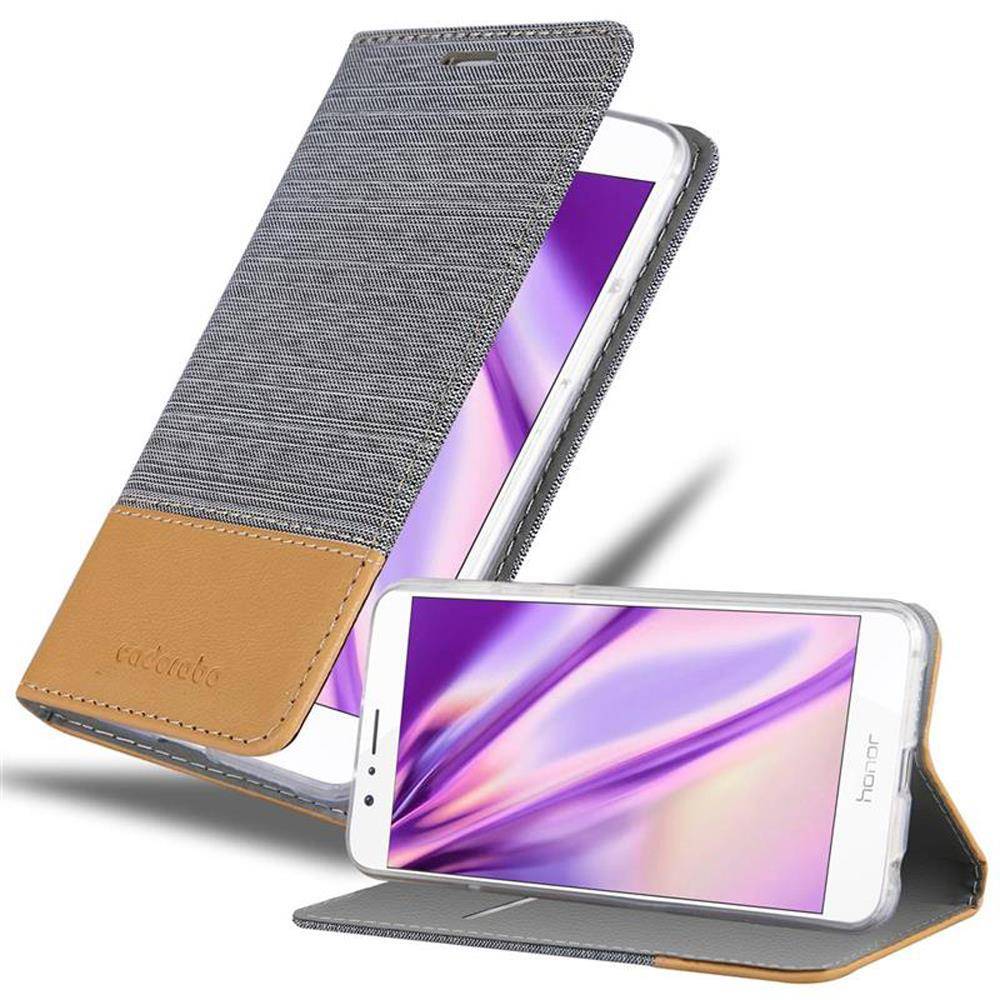 Cadorabo Hülle für Honor 8 / 8 PREMIUM Schutzhülle in Grau Handy Hülle Etui Book Case Cover