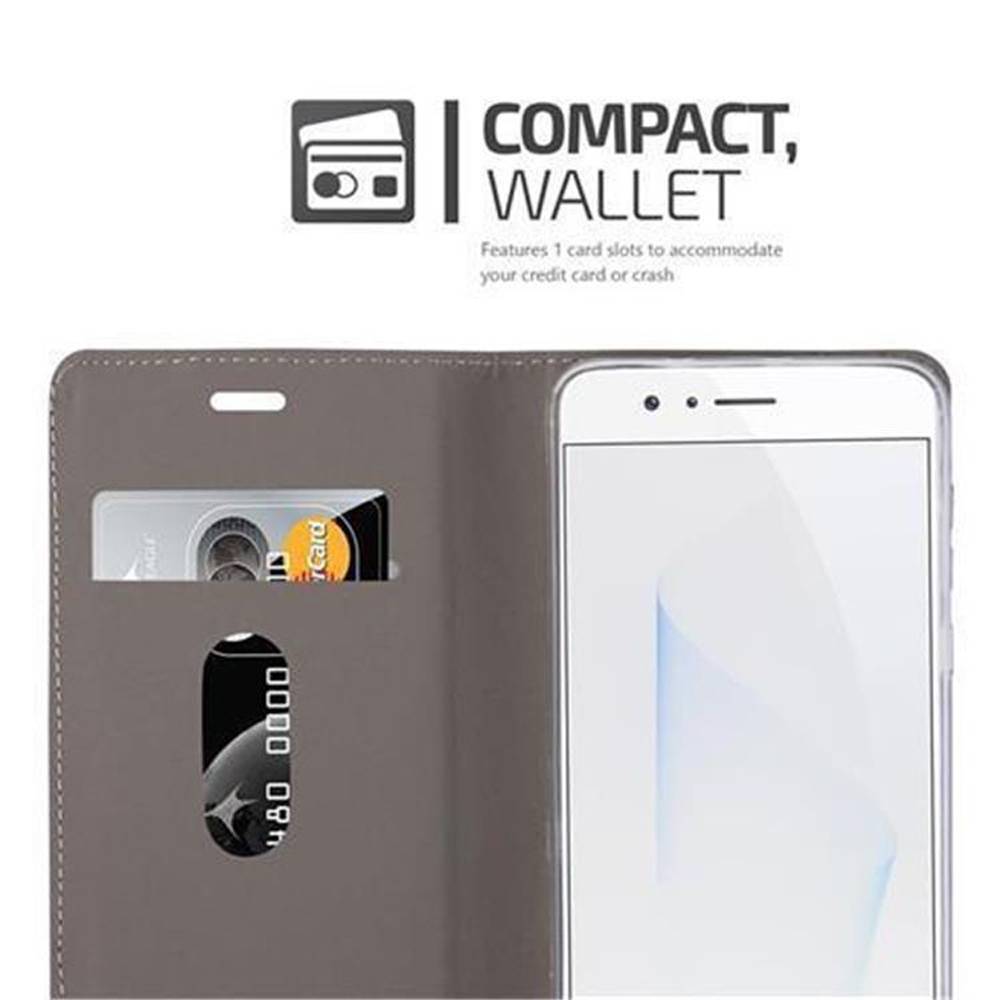 Cadorabo Hülle für Honor 8 / 8 PREMIUM Schutzhülle in Grau Handy Hülle Etui Book Case Cover