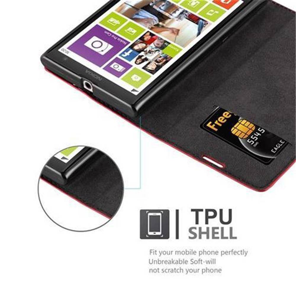 Cadorabo Hülle für Nokia Lumia 1020 Schutz Hülle in Rot Handyhülle Etui Case Cover Magnetverschluss