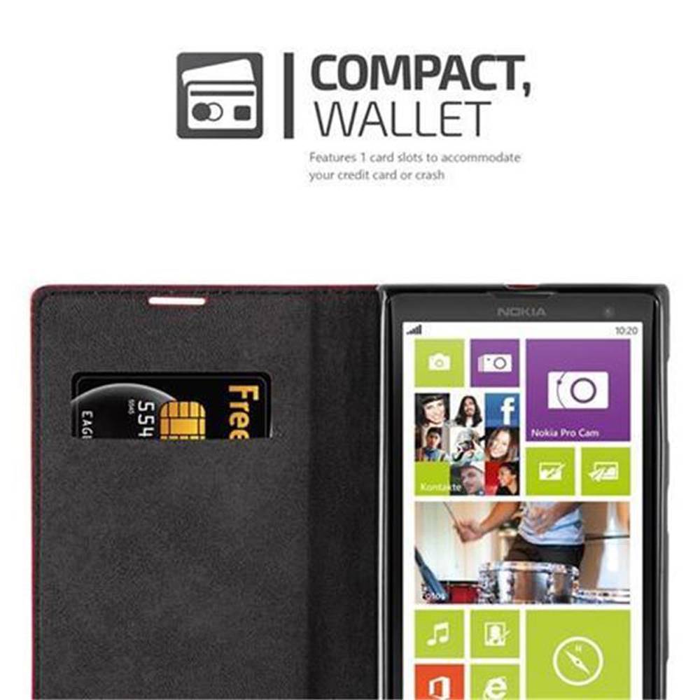 Cadorabo Hülle für Nokia Lumia 1020 Schutz Hülle in Rot Handyhülle Etui Case Cover Magnetverschluss