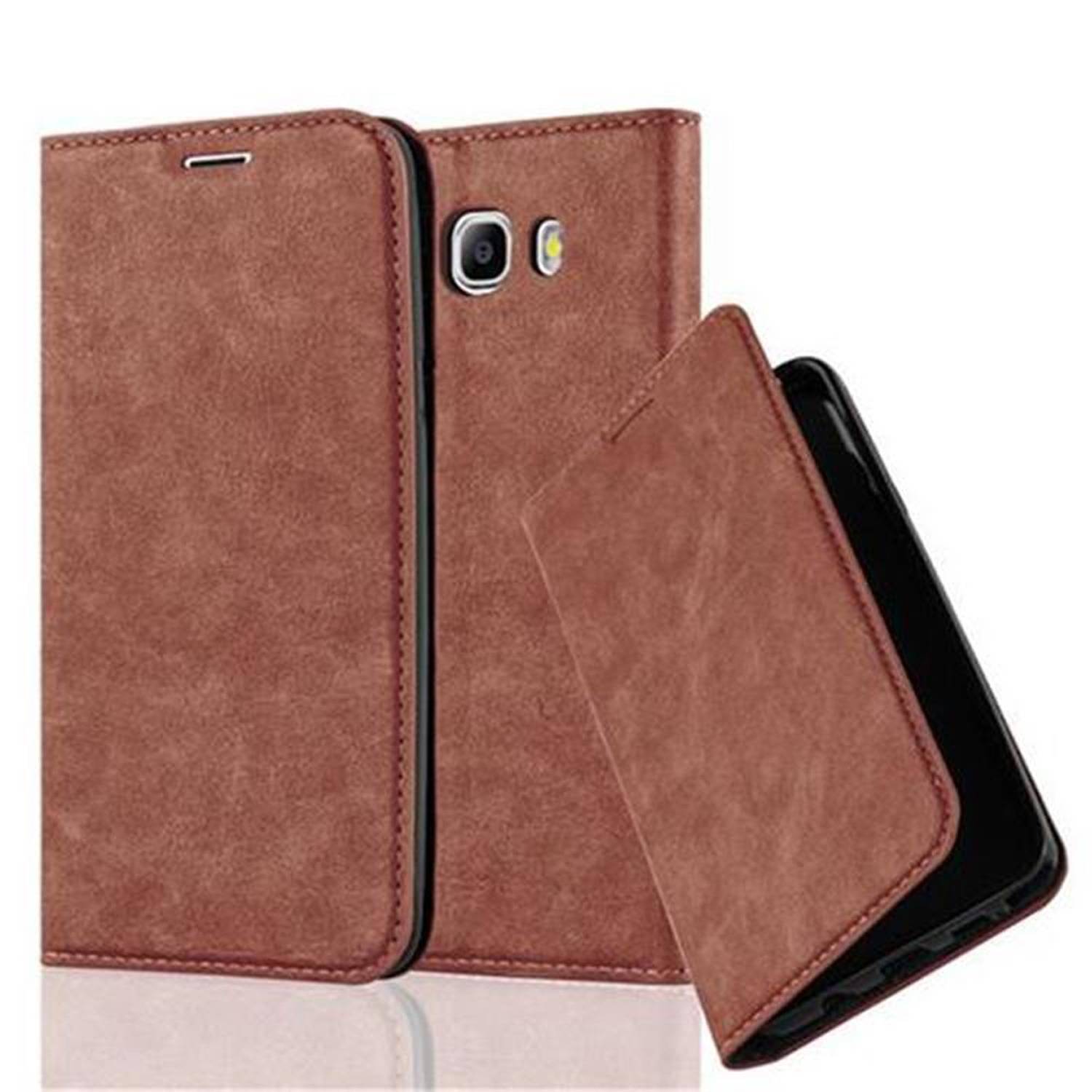 Cadorabo Hülle für Samsung Galaxy J7 2016 Schutz Hülle in Braun Handyhülle Etui Case Cover Magnetverschluss