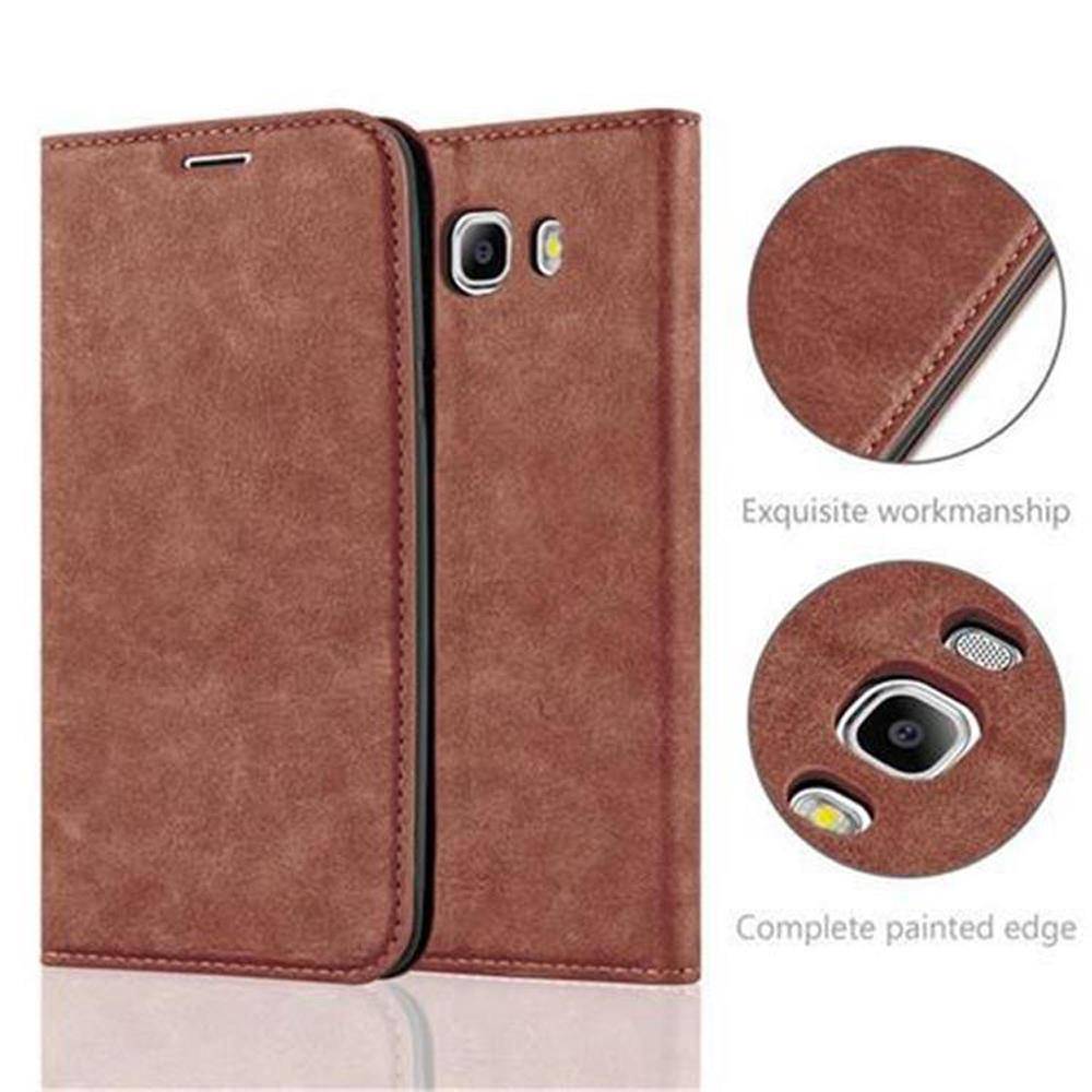 Cadorabo Hülle für Samsung Galaxy J7 2016 Schutz Hülle in Braun Handyhülle Etui Case Cover Magnetverschluss